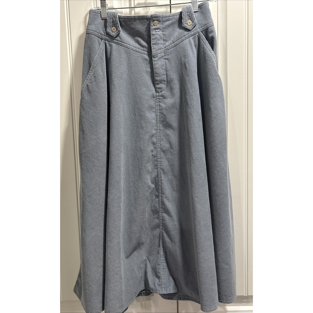 Y2K 90s Lizsport Womens Navy Blue/Gray A Line Midi Skirt Corduroy 10 Belt Loop
